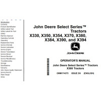 John Deere Tractors X330 to X394 Operator's Manual