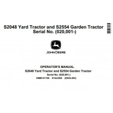 John Deere Yard And Garden Tractor S2048 S2554 Operators Manual